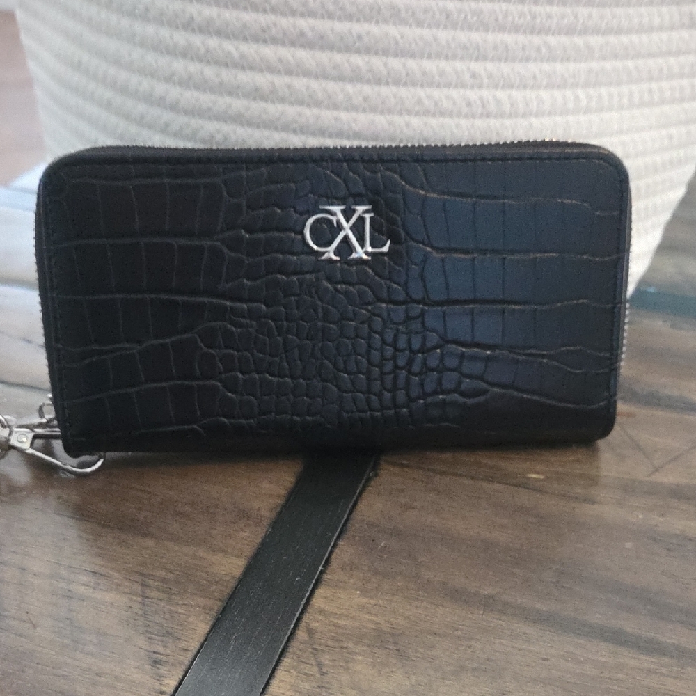 Christian Lacroix Black Croco Wristlet Wallet